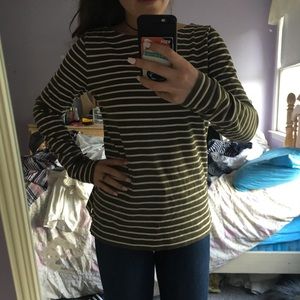 Olive Green and Cream Striped Top J. Crew